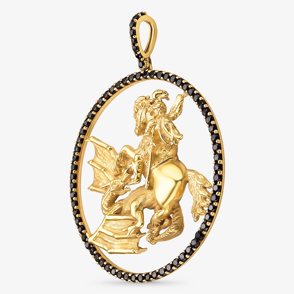 Pingente São Jorge 3D com Pedras em Ouro Amarelo 18K