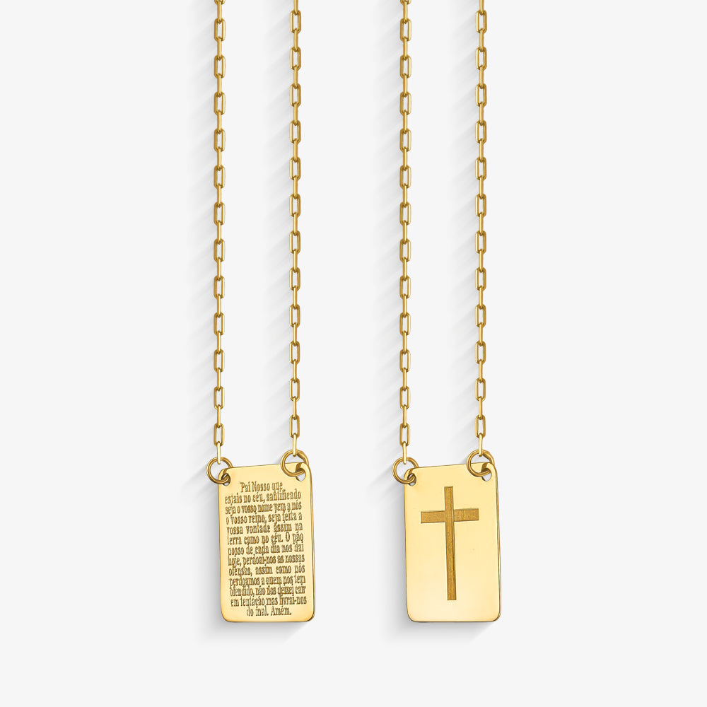 Escapulário Oraçõa e Cruz em Ouro Amarelo 18K