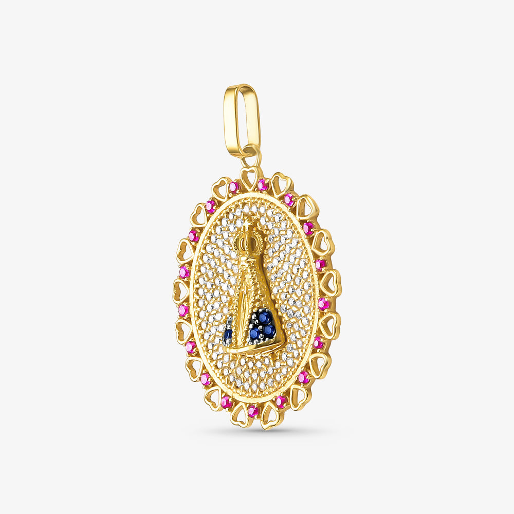 Pingente N.Sra Aparecida com Pedras em Ouro Amarelo 18K