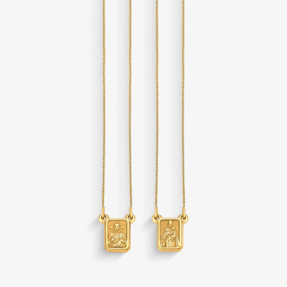 Escapulário Sagrado Coração Duplo com Veneziana em Ouro Amarelo 18K