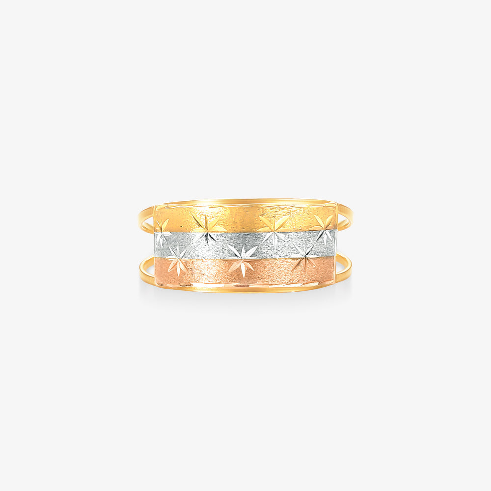 Anel  Estrelas Tricolor Estamparia em Ouro 18k