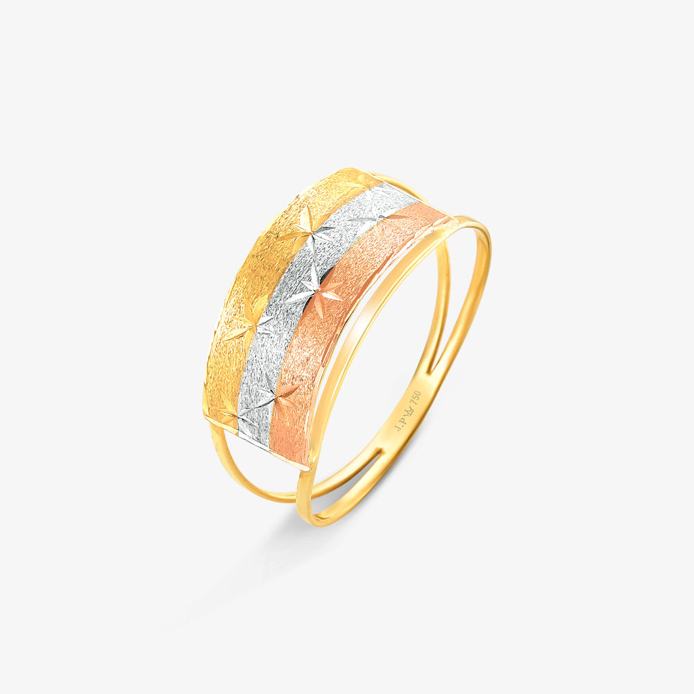Anel  Estrelas Tricolor Estamparia em Ouro 18k