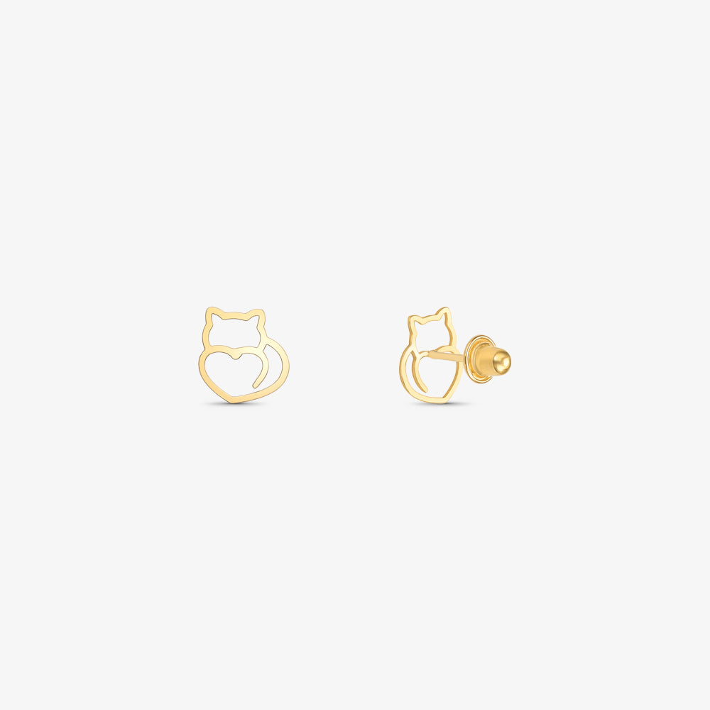 Brinco Baby Contorno Gatinho em Ouro Amarelo 18K
