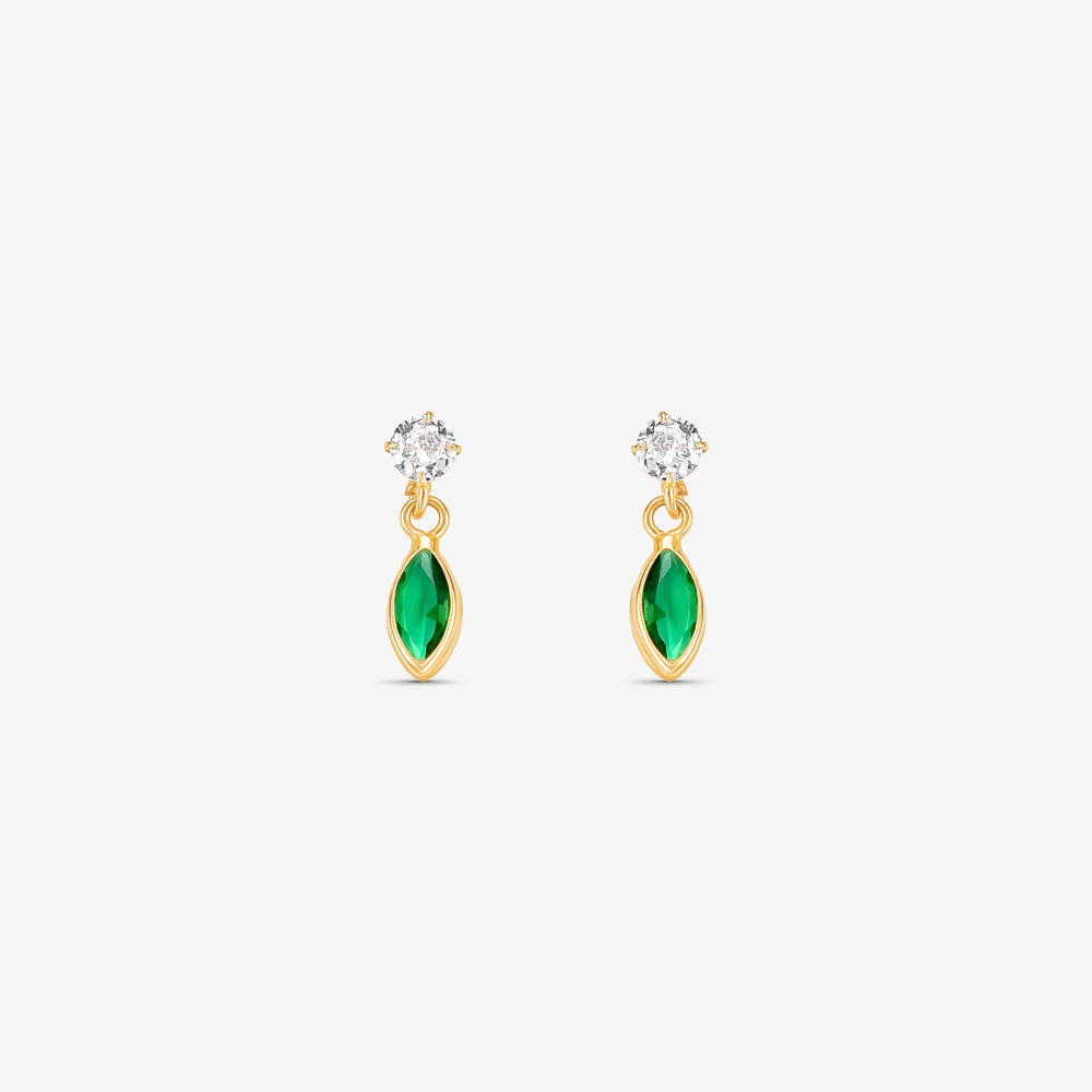 Brinco Baby Pendente com Pedra Navete em Ouro Amarelo 18K