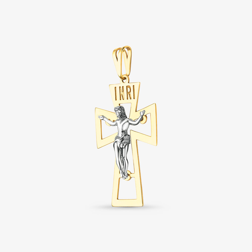 Pigente cruz vazada c/ Cristo 1,60g bicolor ouro18k750