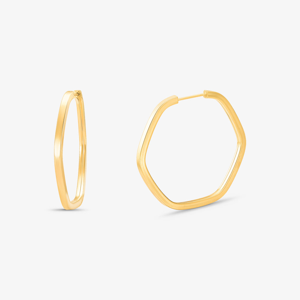Brinco Argola Sextavada M Fio Quadrado em Ouro Amarelo 18K