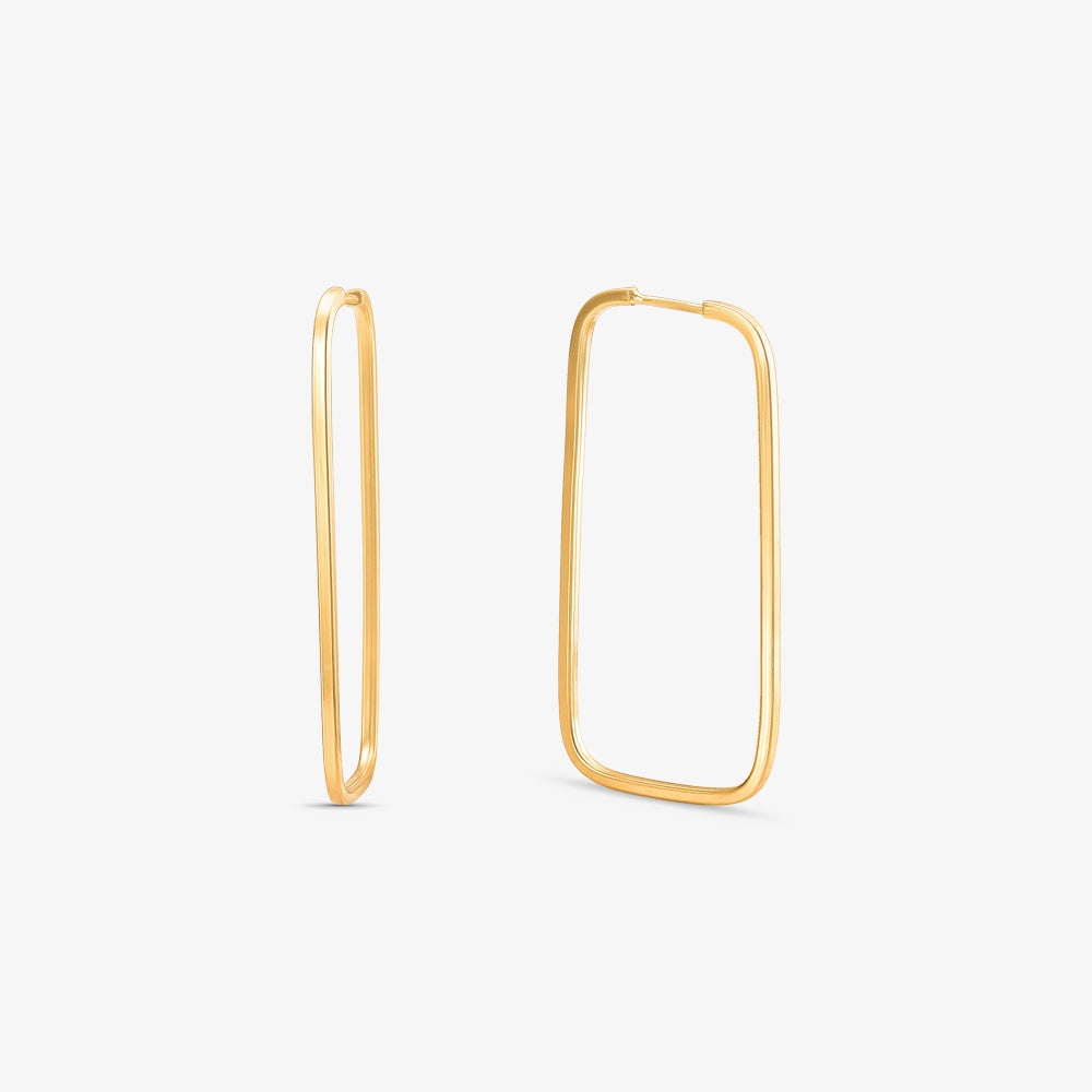 Brinco Argola Retangular e Fio Quadrado em Ouro Amarelo 18K