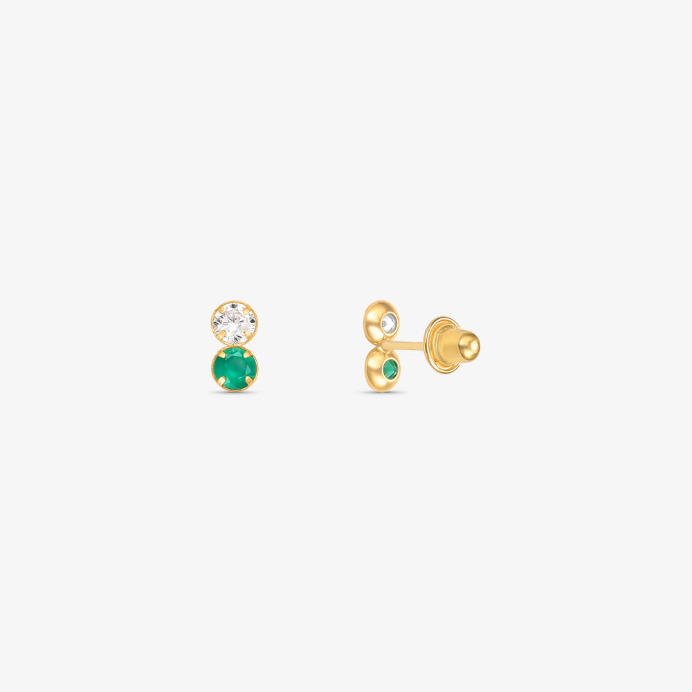 Brinco Baby com Pedra Dupla Verde em Ouro Amarelo 18K