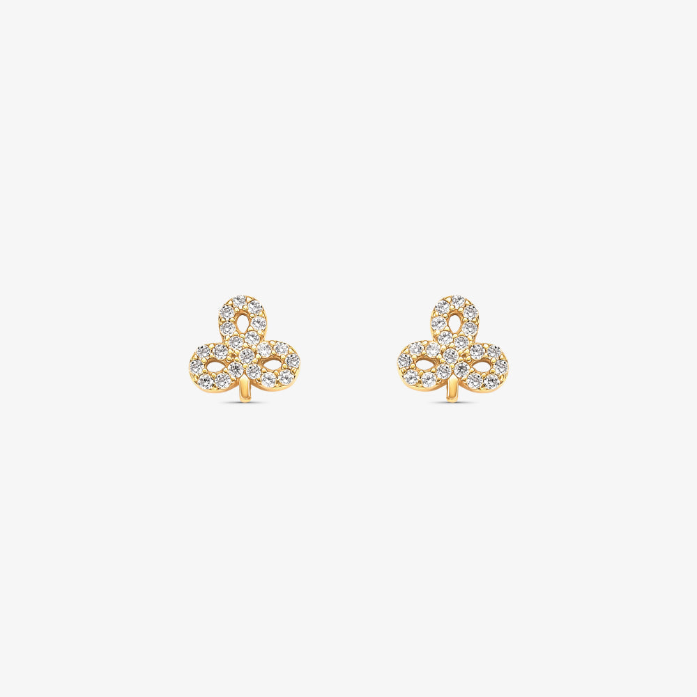Brinco Trevo com Pedras em Ouro Amarelo 18K