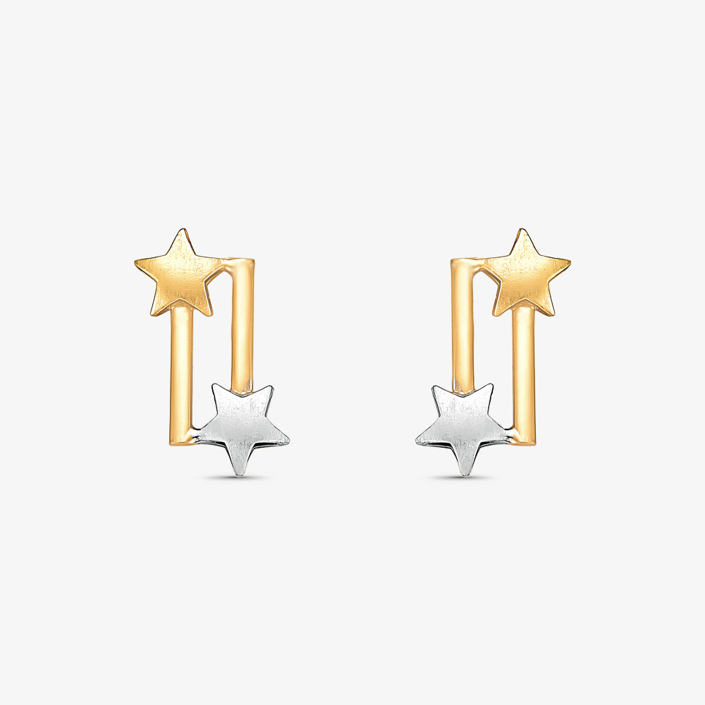 Brinco Palito com Estrelas Bicolor em Ouro 18K