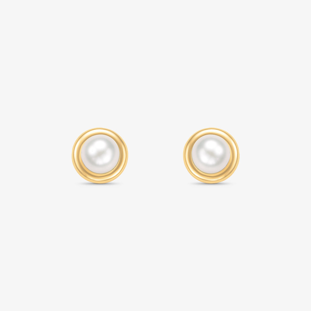 Brinco Pérola Natural Roseta em Ouro Amarelo 18K