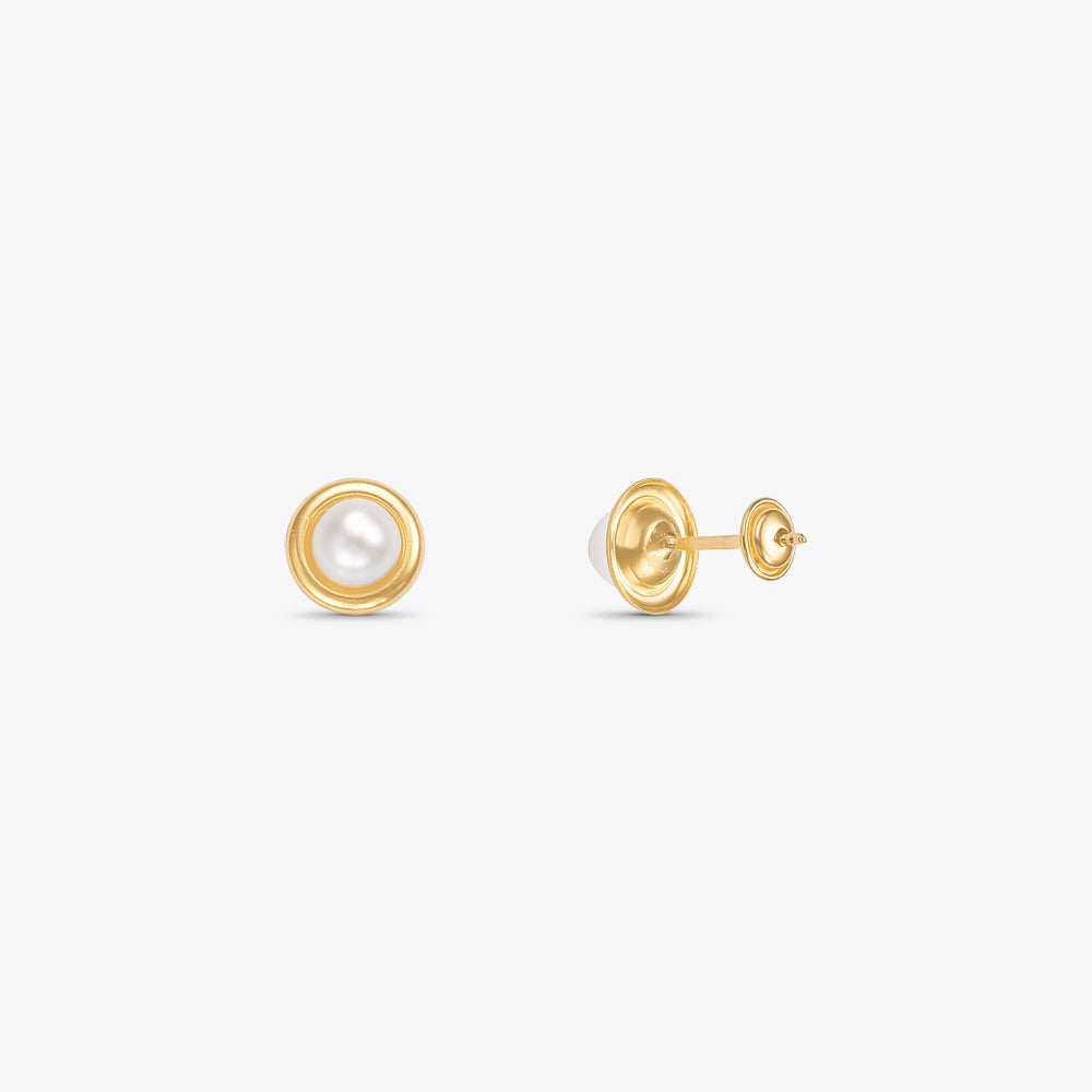 Brinco Pérola Natural Roseta em Ouro Amarelo 18K
