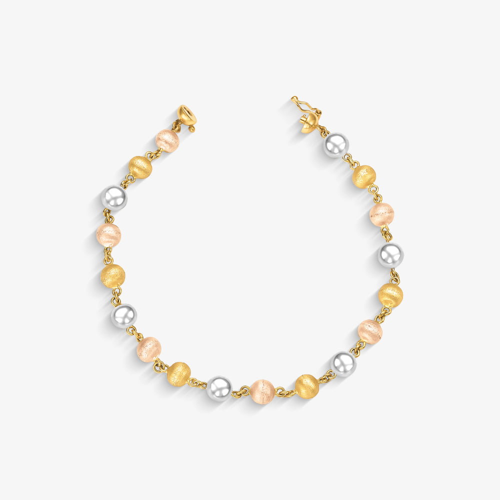 PULSEIRA BOLA TRICOLOR FOSCO/LISA 18CM 4,60G OURO 18K750