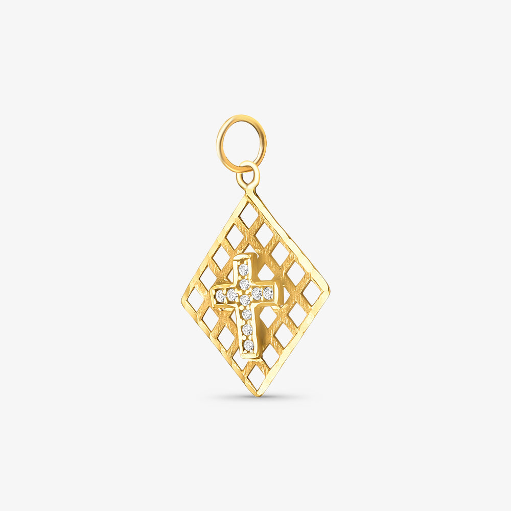 Pingente Medalha com Cruz e Pedras em Ouro Amarelo 18K