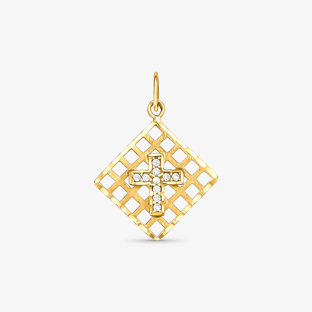 Pingente Medalha com Cruz e Pedras em Ouro Amarelo 18K