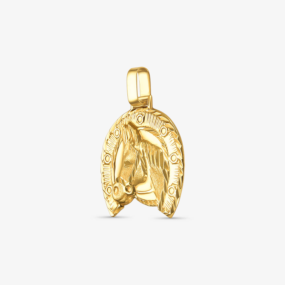 Pingente Cavalo com Ferradura em Ouro Amarelo 18K