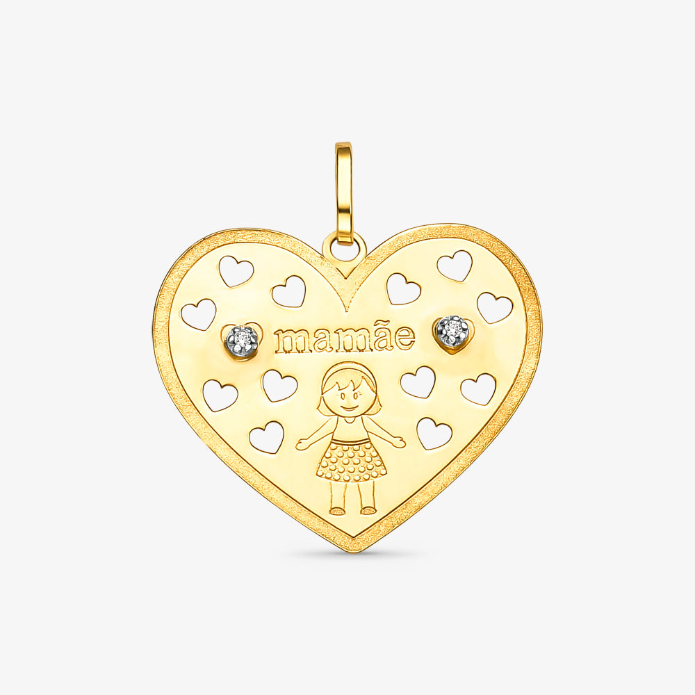 Pingente Menina com Pedras em Ouro Amarelo 18K
