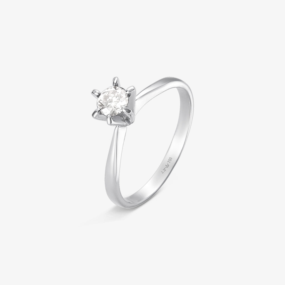 Anel Solitário Clássico com Diamante em Ouro Branco 18K