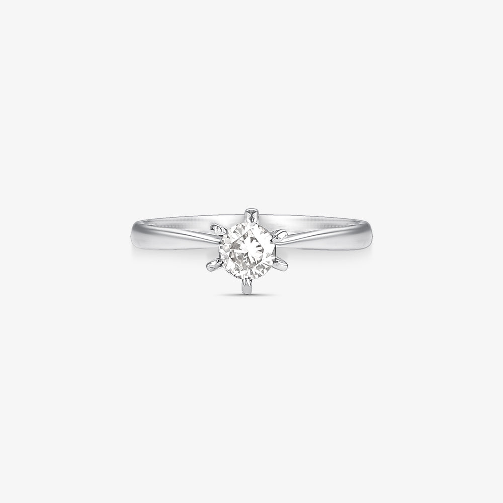 Anel Solitário Clássico com Diamante em Ouro Branco 18K