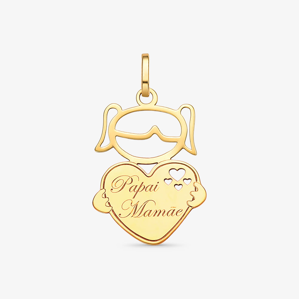 Pingente Menina Coração em Ouro Amarelo 18K