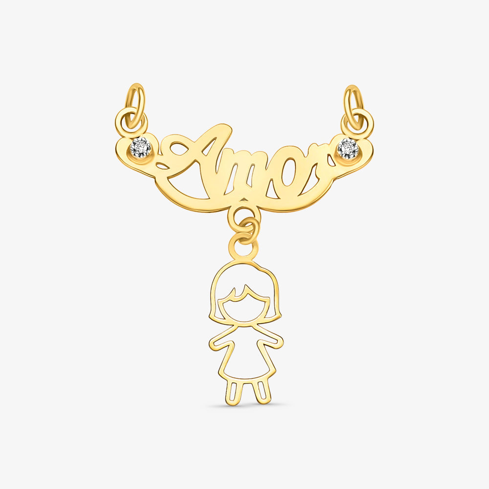 Pingente Canga Amor com Menina com Pedra em Ouro Amarelo 18K