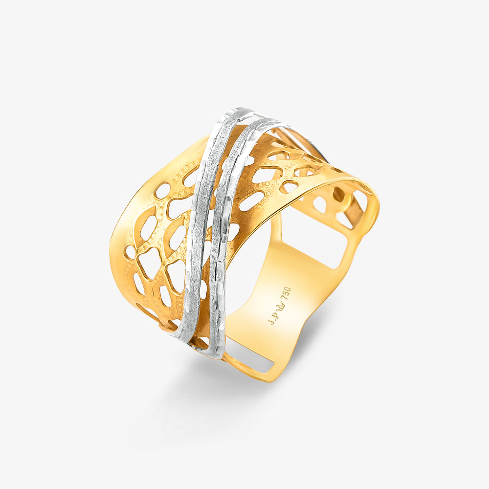 Anel Estamparia Bicolor em Ouro 18K