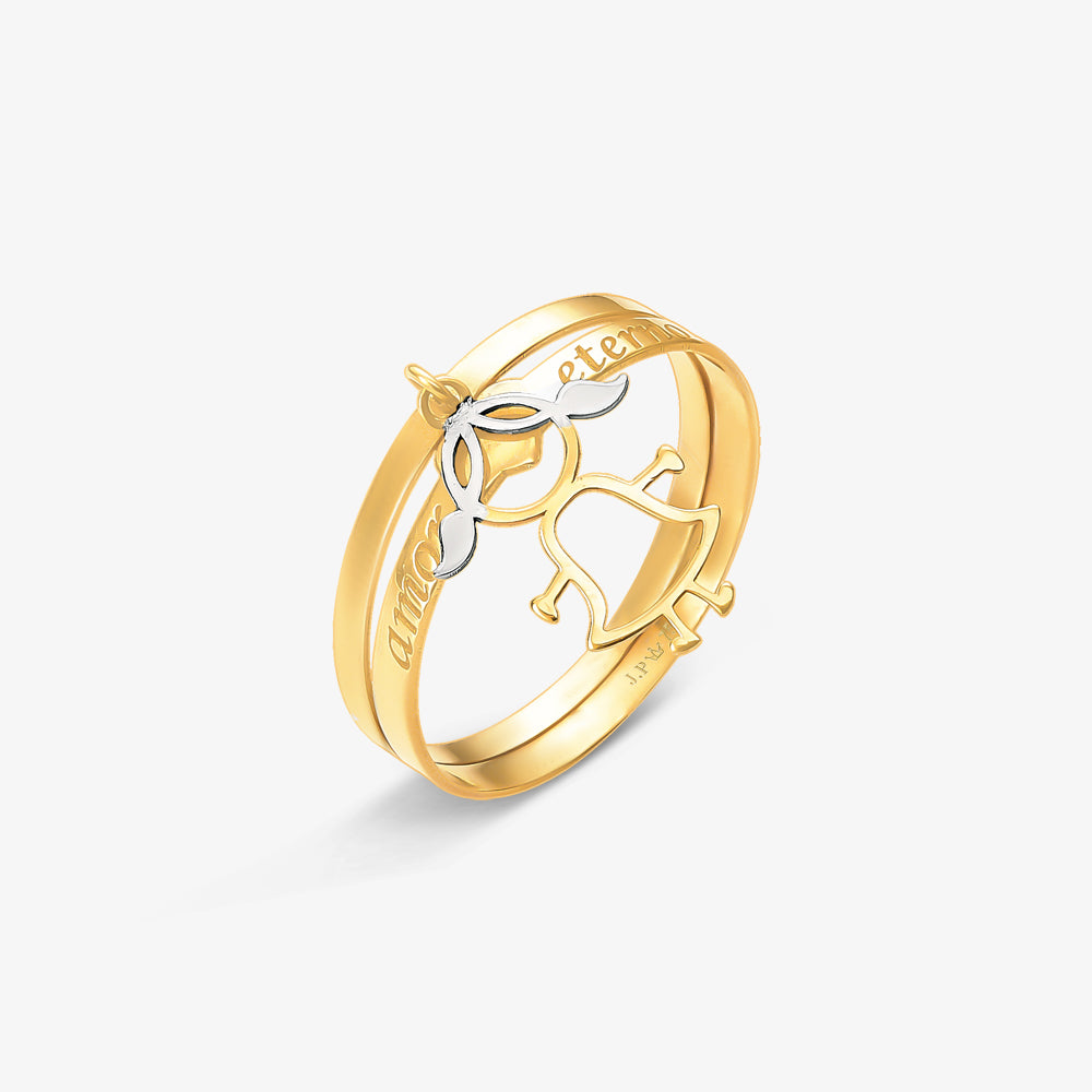 Anel Pingente Menina em Ouro Amarelo 18K