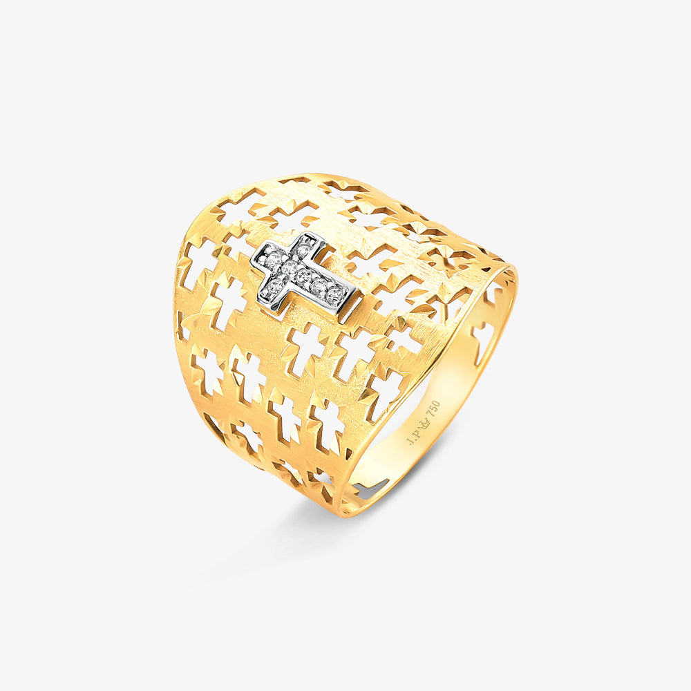 Anel Laser Cruz em Ouro Amarelo 18K
