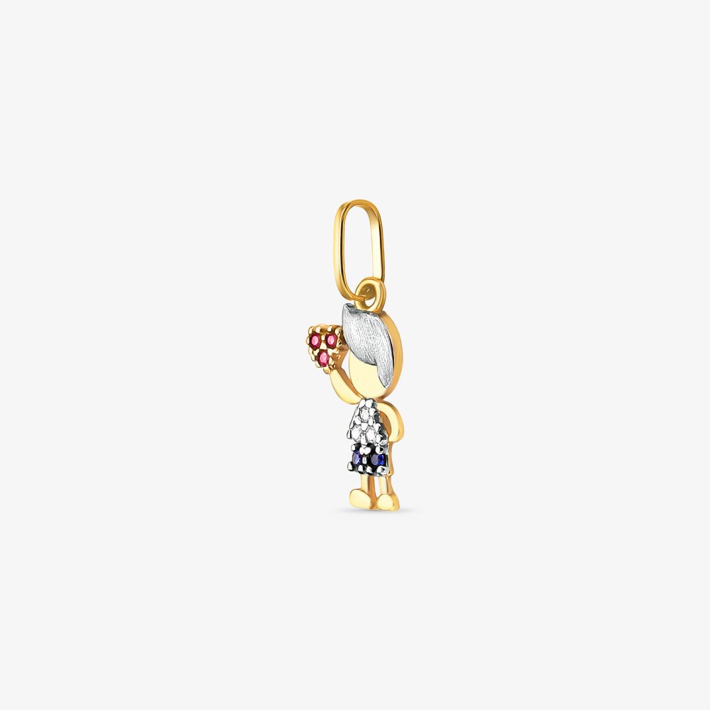 Pingente Menino Cabelo Bicolor com Pedras em Ouro 18K