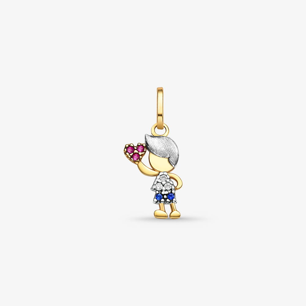 Pingente Menino Cabelo Bicolor com Pedras em Ouro 18K