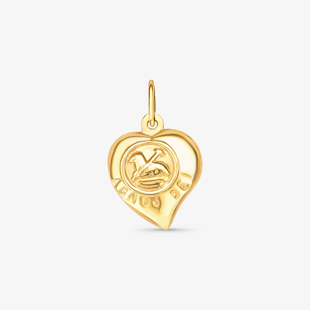 Pingente Agnus Dei com Coração Duplo em Ouro Amarelo 18K