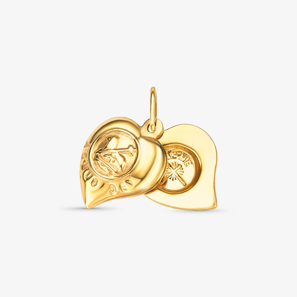 Pingente Agnus Dei com Coração Duplo em Ouro Amarelo 18K