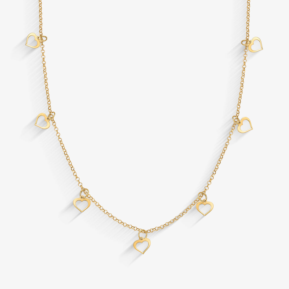 Gargantilha  Elo Português Coração Vazado em Ouro Amarelo 18K, 45cm