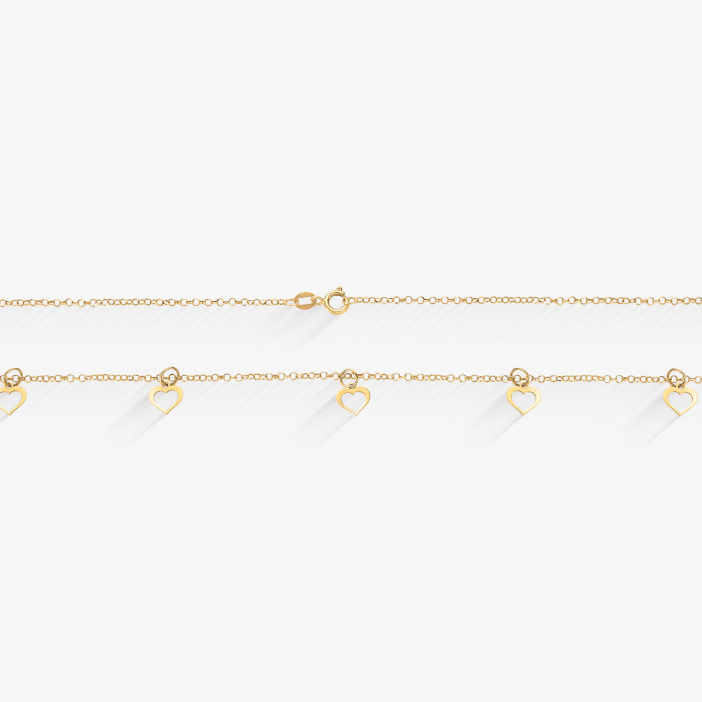 Gargantilha  Elo Português Coração Vazado em Ouro Amarelo 18K, 45cm