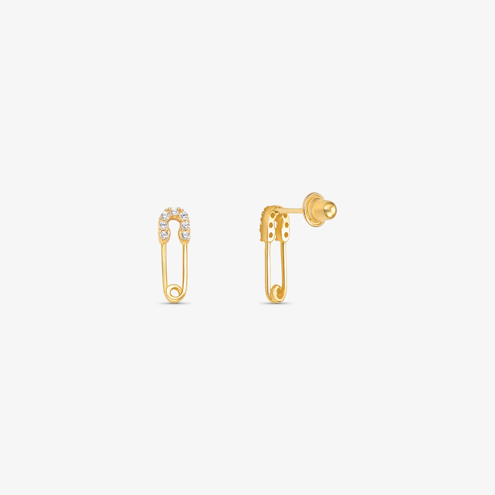 Brinco Alfinete com Pedras em Ouro Amarelo 18K