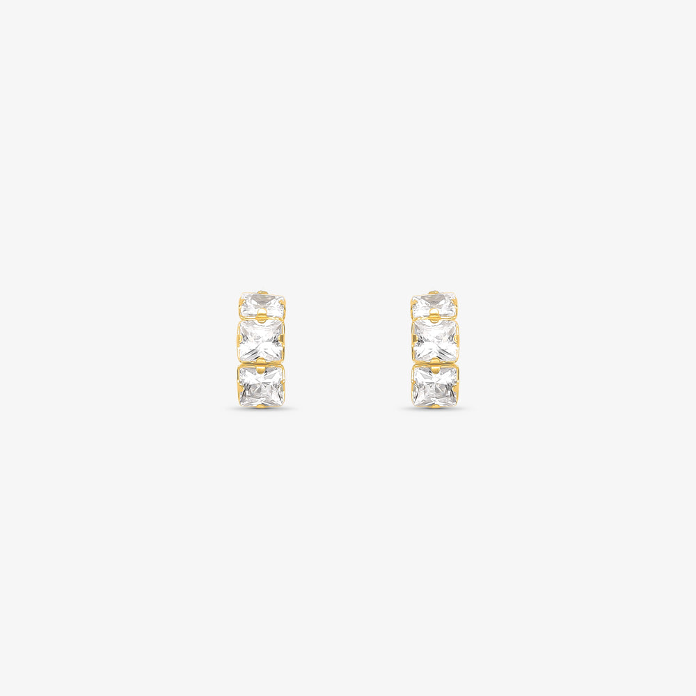 Brinco Meia Argola com Pedras em Ouro Amarelo 18K
