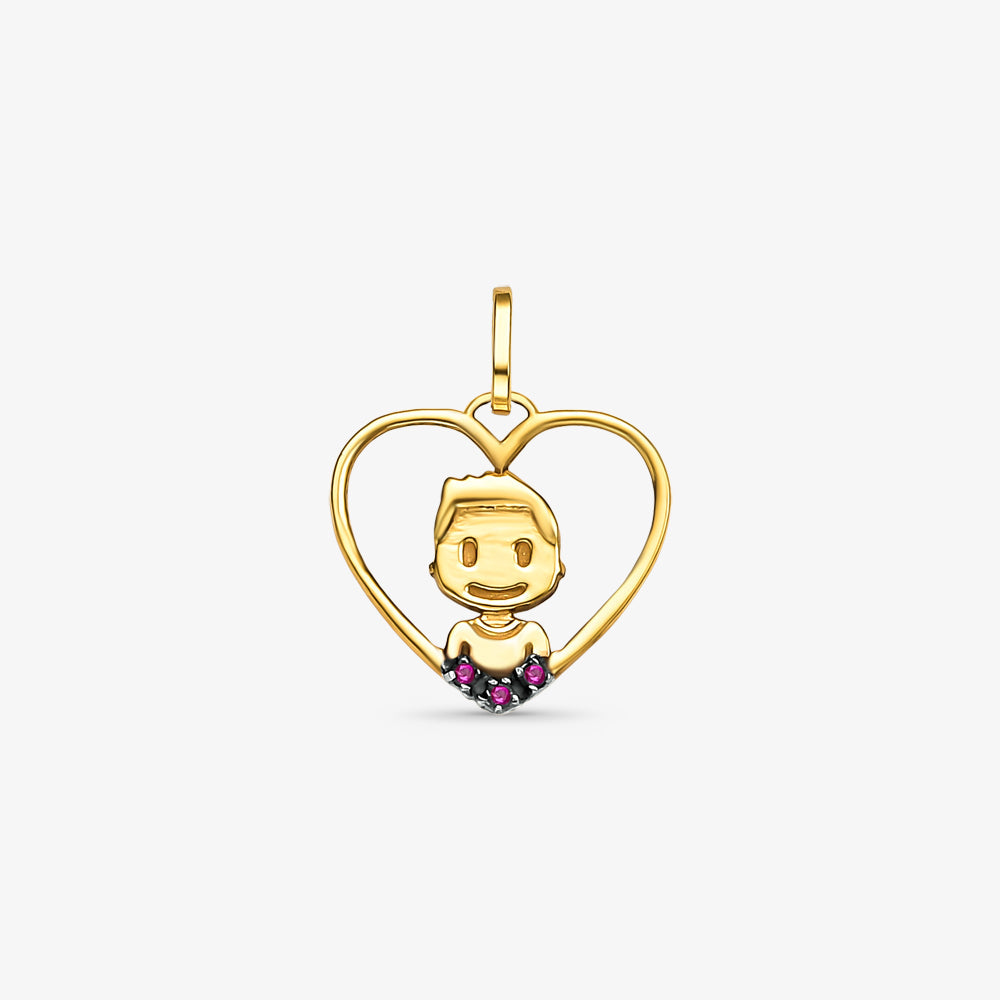 Pingente Menino no Coração com Pedras em Ouro Amarelo 18K