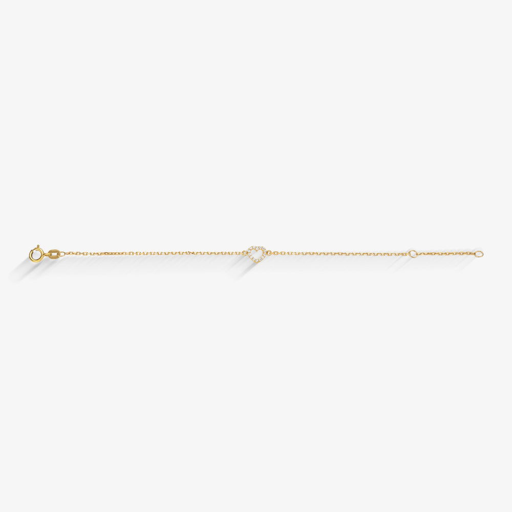 Pulseira Infantil com Coração com Pedras em Ouro Amarelo 18K