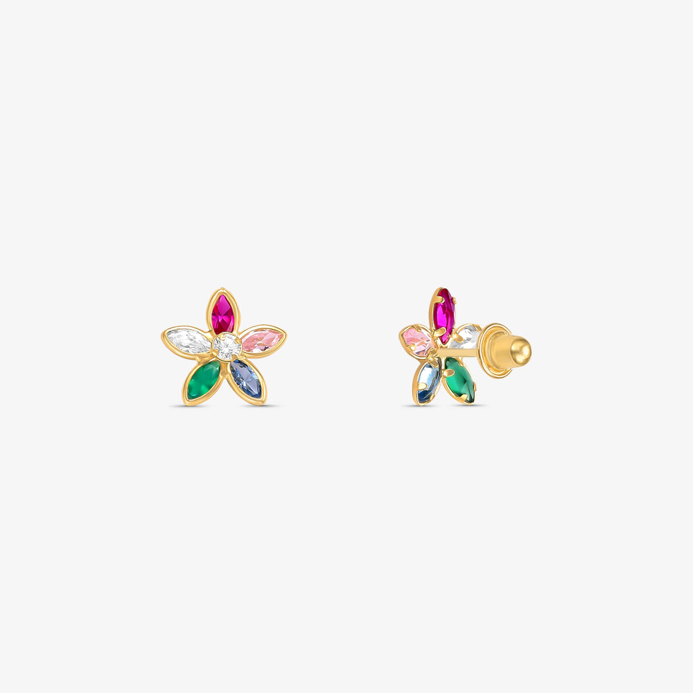 Brinco Flor com Pedras em Ouro Amarelo 18K