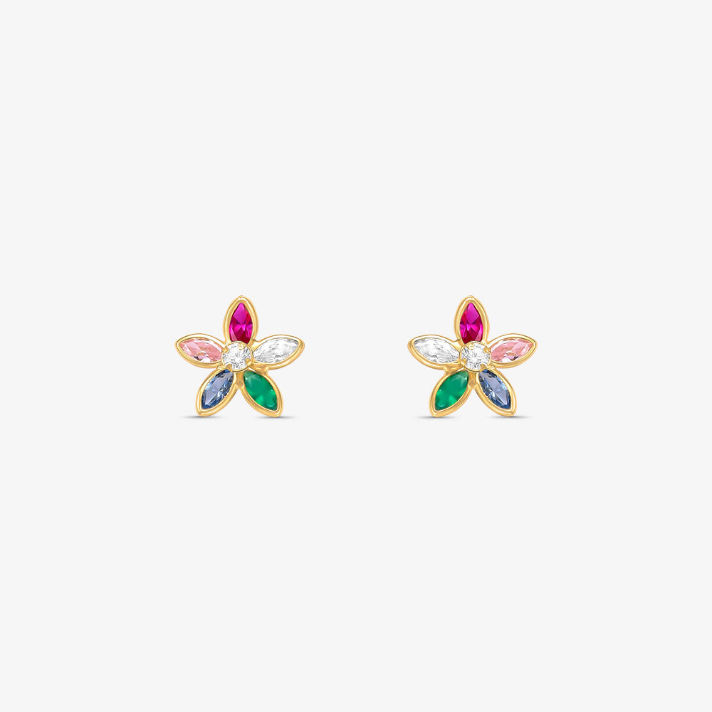 Brinco Flor com Pedras em Ouro Amarelo 18K