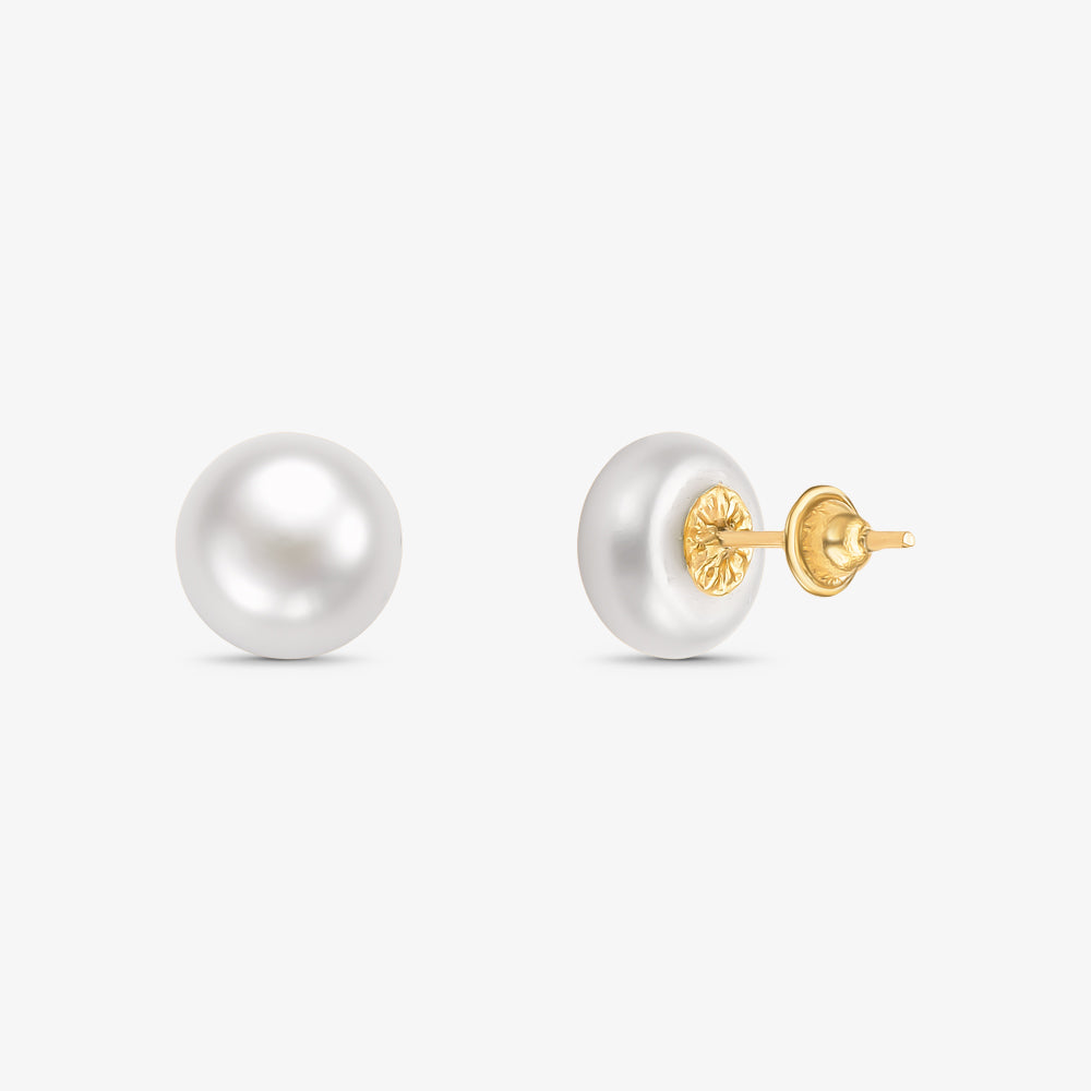 Brinco Botão com Pérola Natural em Ouro Amarelo 18K