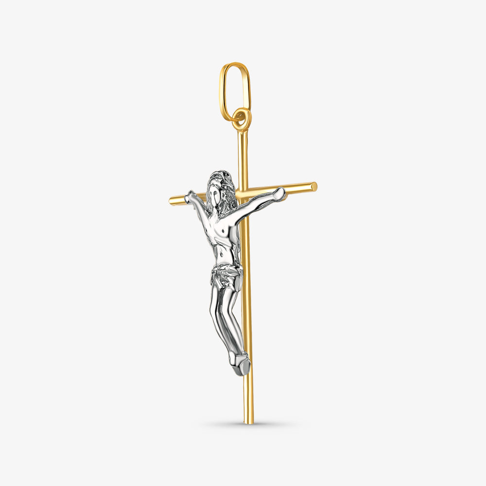Pingente Cruz com Cristo Bicolor em Ouro 18K
