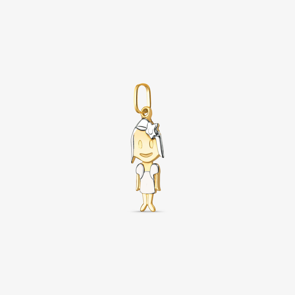 Pingente Menina com Laço em Ouro Bicolor 18K