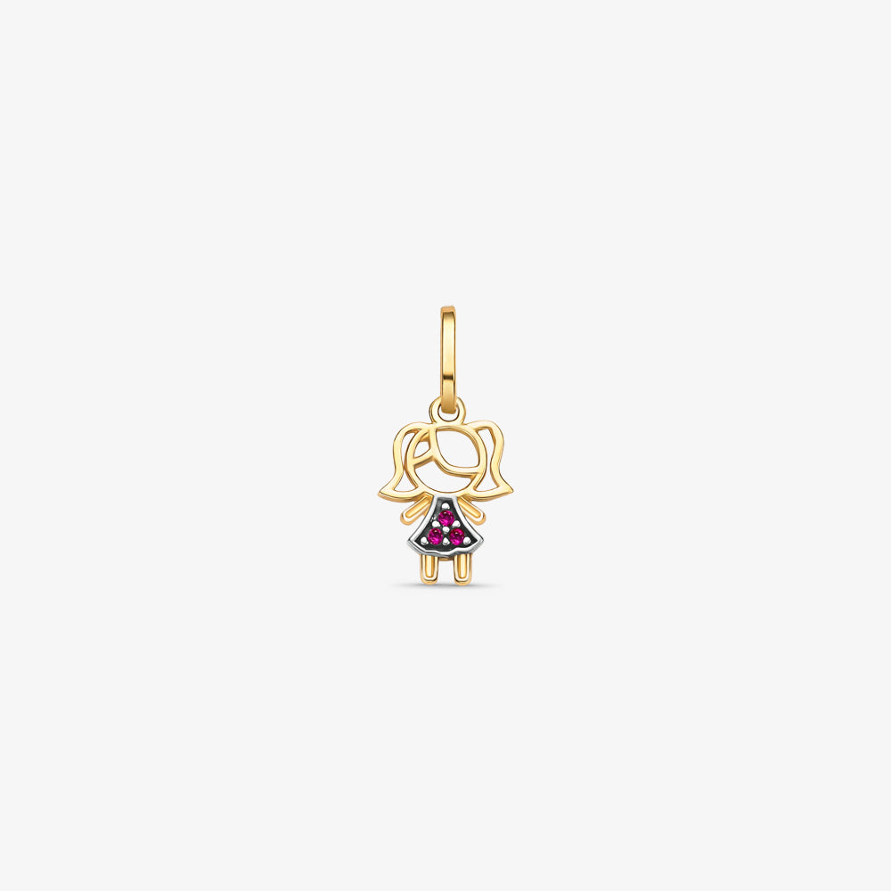 Pingente Menina com Zirconia em Ouro Amarelo 18K