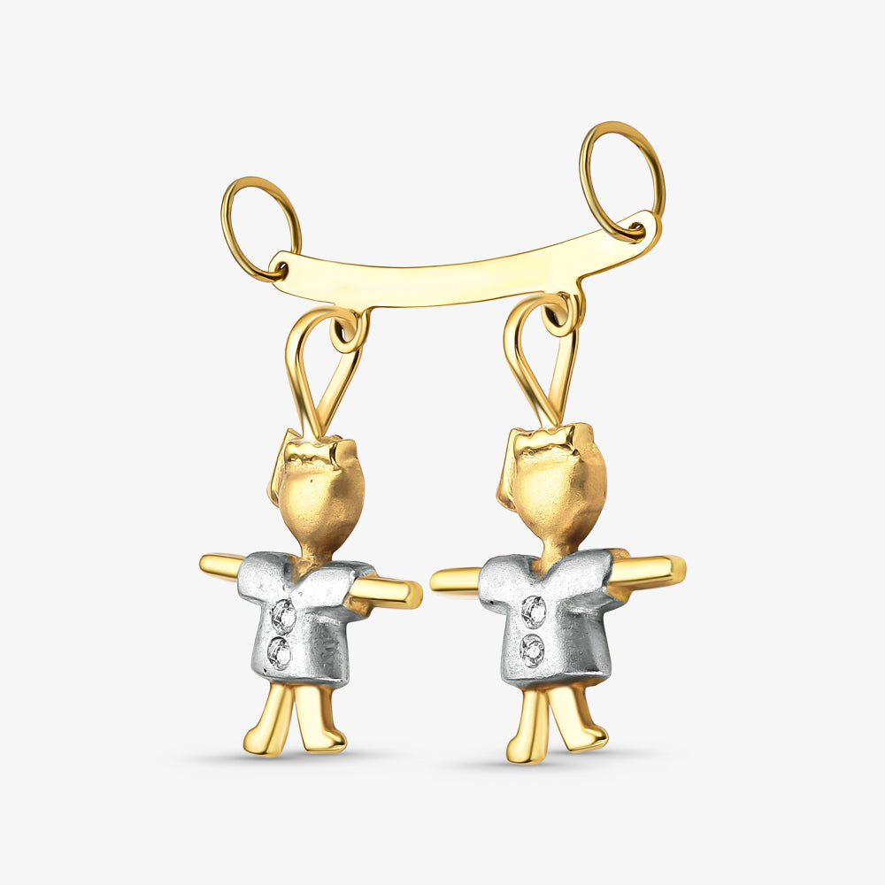 Pingente Canga com 2 Meninas e Diamante em Ouro Amarelo 18K