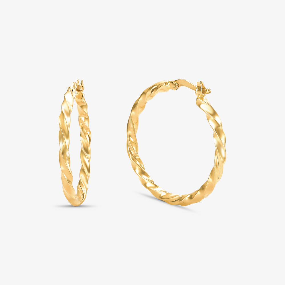 Brinco Argola Redonda Torcida em Ouro Amarelo 18K