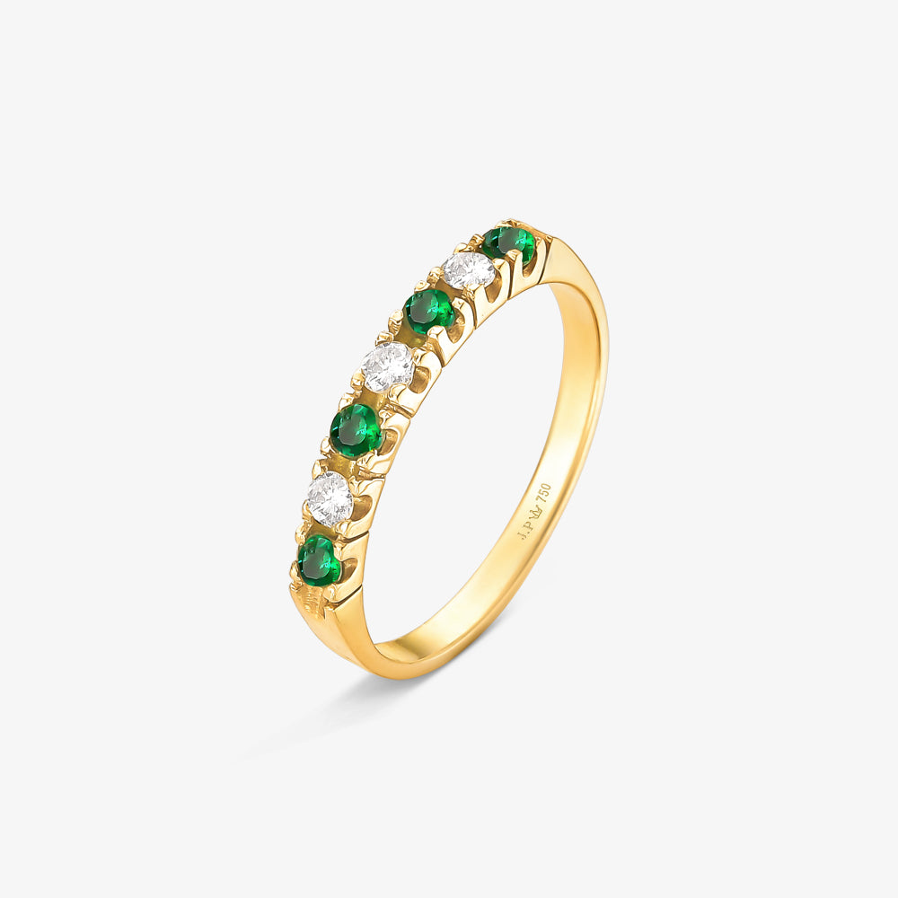 Anel Serena VI com Diamantes e Esmeraldas Naturais em Ouro Amarelo 18K