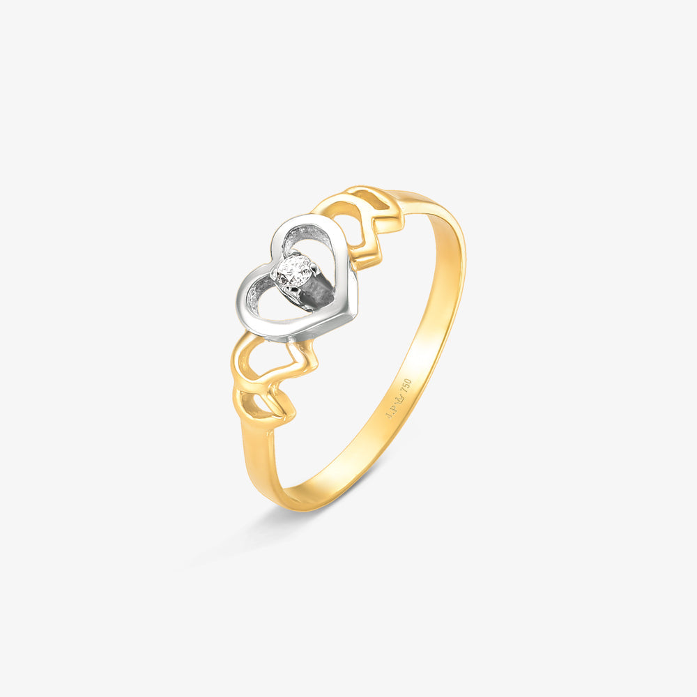 Anel Corações Bicolor com Diamante em Ouro 18K