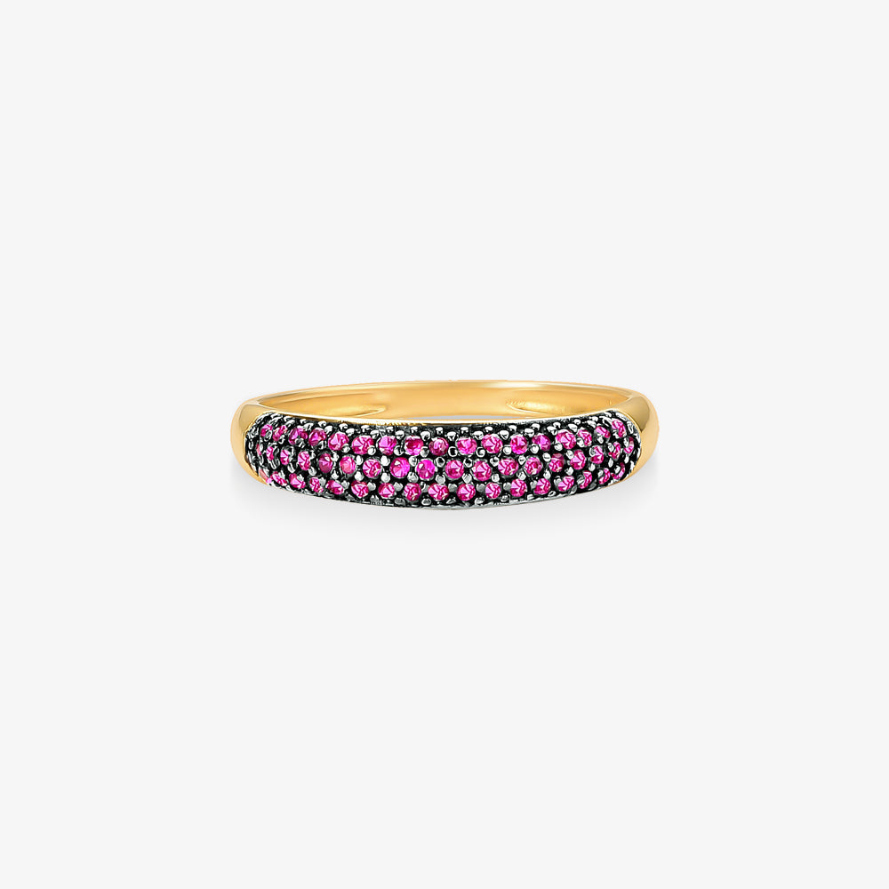 Anel Pavê com Rubis Naturais em Ouro Amarelo 18K