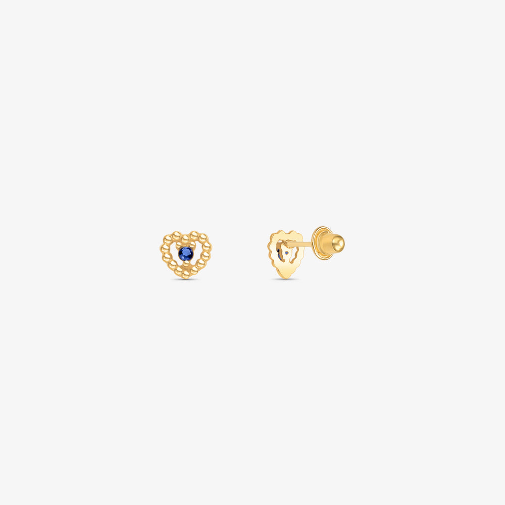 Brinco Baby Coração com Pedras Azul em Ouro Amarelo 18K